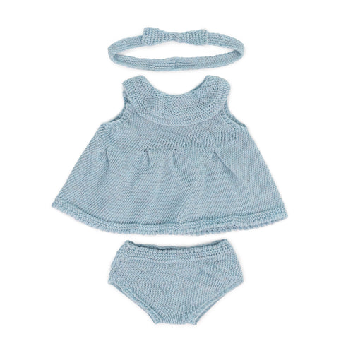 Blue Dress & Headband Set - 15" Knit Doll Outfit